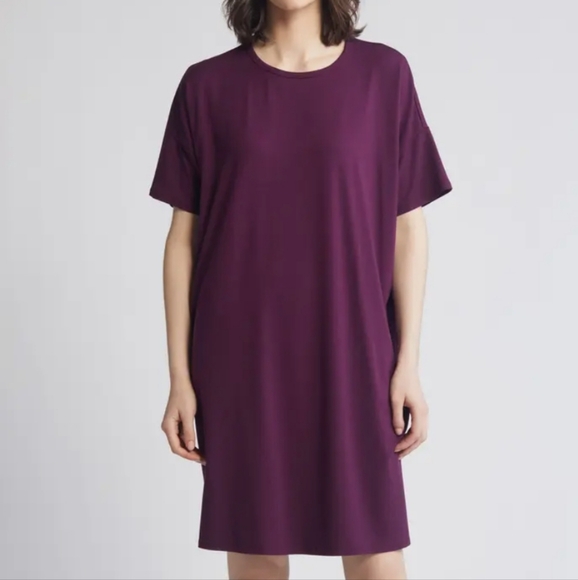 Eileen Fisher Blackberry Boxy Crewneck T Shirt Dress M - Picture 1 of 8